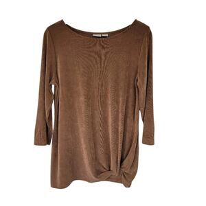 Chicos Travelers Classic Front Tuck Top Brown Women Size 1 M Draped Stretch